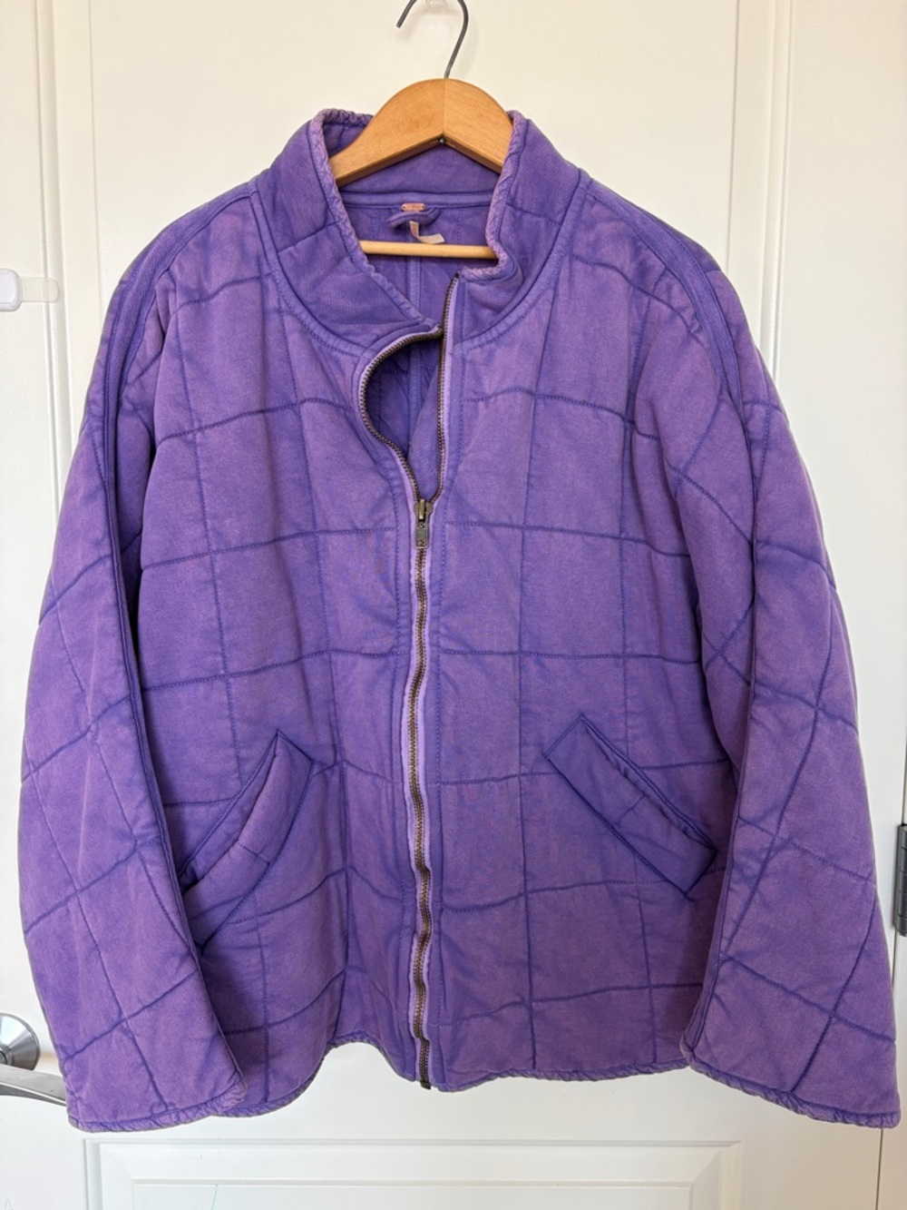 Free People Dolman Quilted Zip-Up Jacket in Moonberry size L